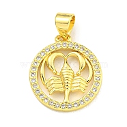 Brass Micro Pave Cubic Zirconia Pendants, Real 18K Gold Plated, Cancer, 17x15x2mm, Hole: 4x3.5mm(KK-K354-03G-10)