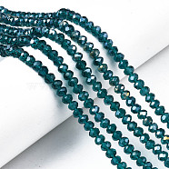 Electroplate Glass Beads Strands, AB Color Plated, Faceted, Rondelle, Teal, 6x5mm, Hole: 1mm, about 83~85pcs/strand, 38~39cm(EGLA-A034-T6mm-B25)