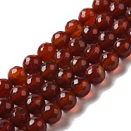 Gemstone Beads Strands, Natural Agate, Natural, Faceted Round, Dyed, Saddle Brown, about 8mm in diameter, hole: 1mm, 49 pcs/strand, 15 inch(G872-8MMC10)