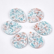 Cellulose Acetate(Resin) Pendants, teardrop, Sky Blue, 29x23x2.5mm, Hole: 1.5mm(X-KY-T008-07A)