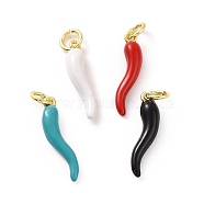 Rack Plating Brass Enamel Charms, with Jump Ring, Long-Lasting Plated, Real 18K Gold Plated, Cadmium Free & Lead Free, Horn of Plenty/Italian Horn Cornicello Charms, Mixed Color, 18.5x4.5x4mm, Jump Ring: 5x0.8mm, Inner Diameter: 3mm(KK-C008-20G)