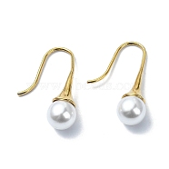 Ion Plating(IP) 304 Stainless Steel Dangle Earrings, with Round Plastic Pearl, Golden, 27~27.5x8mm(EJEW-G375-04G)