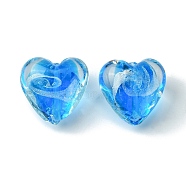 Handmade Silver Foil Glass Beads, Heart, Dodger Blue, 20x21x12.5mm, Hole: 1.8mm(FOIL-B001-05B)