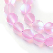 Synthetic Moonstone Beads Strands, Holographic Beads, Dyed, Frosted, Round, Pink, 6mm, Hole: 1mm, about 60~62pcs/strand, 14~15 inch(G-R375-6mm-A12)