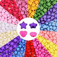 1500Pcs 15 Style Opaque Acrylic Beads, Heart & Star, Mixed Color, 100pcs/style(SACR-SZ0001-13)