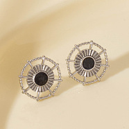 Vintage French Style Stainless Steel Sun Stud Earrings, Platinum, 16mm(BK1028-1)