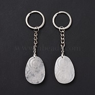 Natural Quartz Crystal Teardrop with Spiral Pendant Keychain, with Brass Split Key Rings, 9.5cm(KEYC-A031-02P-06)