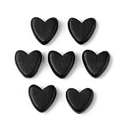 Painted Natural Wood Beads, Lead Free, Heart, Black, 16x16x6mm, Hole: 1.2mm(X-WOOD-T021-43B)