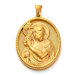 Religion Golden Tone 304 Stainless Steel Pendants, Oval Charm, Jesus, 40x26x5mm, Hole: 4.8x3mm(STAS-K289-01G-06)