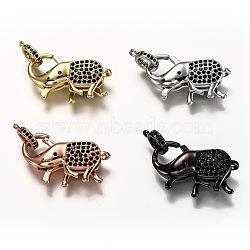 Brass Micro Pave Black Cubic Zirconia Lobster Claw Clasps, with Bail Beads/Tube Bails, Long-Lasting Plated, Elephant, Mixed Color, 17.5x25x6mm, Hole: 1.2mm(ZIRC-I052-05)