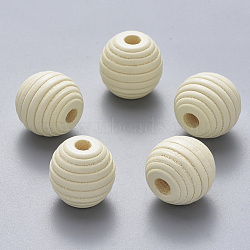 Painted Natural Wood Beehive European Beads, Large Hole Beads, Round, Creamy White, 18x17mm, Hole: 4.5mm(WOOD-Q040-019A-A08)