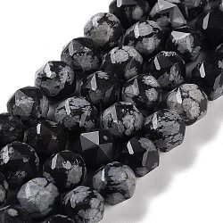 Natural Snowflake Obsidian Beads Strands, Faceted, Double Hearted & Star Cut Beads, 8.5~10.5x9~10.5mm, Hole: 0.8mm, about 40~42pcs/strand, 15.43~15.94 inch(39.2~40.5cm)(G-NH0021-A09-02)
