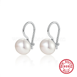 Anti-Tarnish Rhodium Plated 925 Sterling Silver Dangle Earrings, with Natural Pearls, Platinum, 15x8.3mm(BC3718-2)