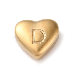 201 Stainless Steel Beads, Golden, Heart, Letter D, 7x8x3.5mm, Hole: 1.5mm(STAS-M335-01D-G)