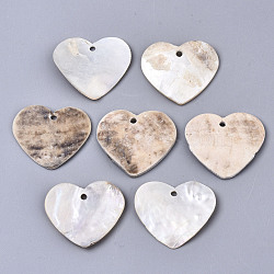 Natural Akoya Shell Pendants, Mother of Pearl Shell Pendants, Heart, Tan, 22x25x2~3mm, Hole: 1.8mm(SHEL-N026-58)