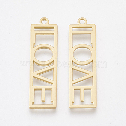 Smooth Surface Alloy Pendants, Rectangle with Word, Matte Gold Color, 32.5x9x1mm, Hole: 1mm(X-PALLOY-S117-072)