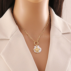 Summer Beach 304 Stainless Steel Pendant Paperclip Chain Necklaces, Shell Necklaces for Women, Golden, Turtle, 17.13 inch(43.5cm), Pendant: 19~23.5x16~23mm.(STAS-Z105-07G-02)