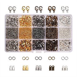 Jewelry Findings Kits, with Iron Cord Ends, Brass Lobster Claw Clasps and Iron Jump Rings, Mixed Color, 5~12x3~7x0.7~2.3mm(FIND-PH0004-03)