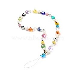 CCB Plastic Beads Mobile Straps, with Lampwork Beads, Polymer Clay, Acrylic Beads & Nylon Thread, Evil Eye, Colorful, 25.5cm(HJEW-JM00566)