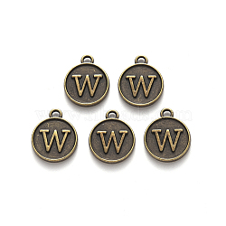 Alloy Pendant Cabochon Settings, For Enamel, Cadmium Free & Lead Free, Flat Round with Letter, Antique Bronze, Letter.W, 14x12x2mm, Hole: 1.5mm(PALLOY-N156-01W-AB)