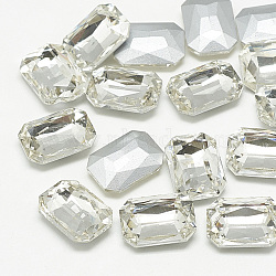 Pointed Back Glass Rhinestone Cabochons, Faceted, Rectangle Octagon, Crystal, 14x10x4mm(RGLA-T079-10x14mm-01)