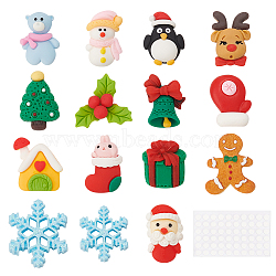30Pcs 15 Styles Christmas Theme Opaque Resin Cabochons, with 60Pcs Acrylic Double-sided Glue Point Dots, Snowman & Santa Claus & Snowflake, Mixed Shapes, Mixed Color, 20~28.5x15.5~26x4.5~9mm, 2pcs/style(CRES-BC0001-08)