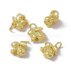 Rack Plating Brass Charms, with Jump Ring, Long-Lasting Plated, Cadmium Free & Nickel Free & Lead Free, Rabbit Charm, Real 18K Gold Plated, 10x11.5x5.5mm, Jump Ring: 5x0.9mm, Inner Diameter: 3.2mm(KK-C007-17G)