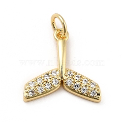 Brass Micro Pave Cubic Zirconia Pendants, with Jump Ring, Long-Lasting Plated, Real 18K Gold Plated, Fishtail Shape, Clear, 14.5x15x2.5mm(KK-H433-26G)