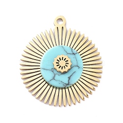 Ion Plating(IP) 304 Stainless Steel Pendants, with Synthetic Turquoise, Flower, Golden, 20x18x3mm, Hole: 1.2mm(STAS-O150-17G)