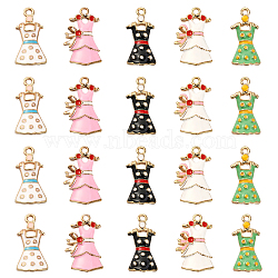 25Pcs 5 Colors Zinc Alloy Enamel Penadnt, Dress, Mixed Color, 25.5x11.5x3.5mm, Hole: 2mm, 5pcs/color(ENAM-CJ0002-16)