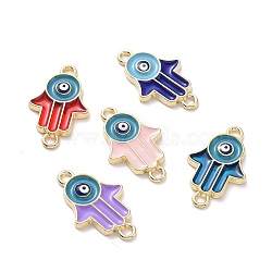 Alloy Enamel Links Connectors, Hamsa Hand/Hand of Miriam with Evil Eye, Mixed Color, Golden, 23.5x14.5x2mm, Hole: 1.8mm(ENAM-A139-06G)