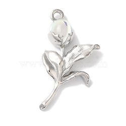 Rack Plating Alloy Pendants, with Glass, Cadmium Free & Nickel Free & Lead Free, Flower Charms, Platinum, 32.5x18x5.5mm, Hole: 2mm(FIND-I039-012P)