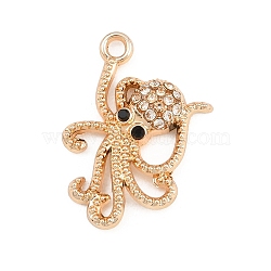 Alloy Rhinestone Pendants, Light Gold, Octopus Charms, 26.5x17.5x4.5mm, Hole: 2mm(RB-CBA332B-05A)