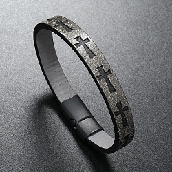 Cross Imitation Leather Flat Cord Bracelet, Light Grey, 8-1/4 inch(21cm)(PW-WG11142-06)