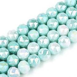 Anti-Tarnish Electroplate Glass Beads Strands, Imitation Gemstone, Round, AB Color Plated, Faceted, Two Tone, Turquoise, 9.5~10.2mm, Hole: 1.2mm, about 55~57pcs/strand, 14.17~14.96''(36~38cm)(X-GLAA-N010-10mm-10)