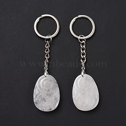 Natural Quartz Crystal Teardrop with Spiral Pendant Keychain, with Brass Split Key Rings, 9.5cm(KEYC-A031-02P-06)
