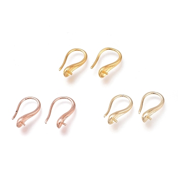 Brass Earring Hooks, Long-Lasting Plated, Ear Wire, for Half Drilled Beads, Mixed Color, 14.7mm, 21 Gauge, Pin: 0.7mm