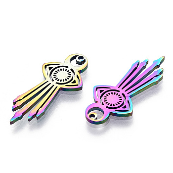 Ion Plating(IP) 304 Stainless Steel Pendants, Laser Cut, Eye Charm, Rainbow Color, 30x14x1.5mm, Hole: 1.5mm