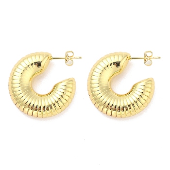 Brass Stud Earrings, Long-Lasting Plated, Lead Free & Cadmium Free, C-Shaped with Textured, Real 18K Gold Plated, 25x7mm