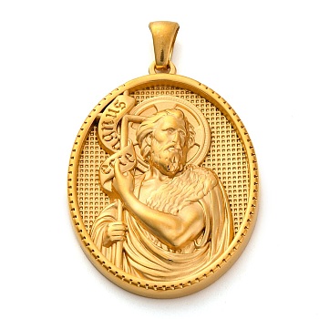 Religion Golden Tone 304 Stainless Steel Pendants, Oval Charm, Jesus, 40x26x5mm, Hole: 4.8x3mm