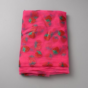 Polyester Gauze Fabric, Strawberry Pattern, Deep Pink, 3520x0.2mm, about 2 yards/pc