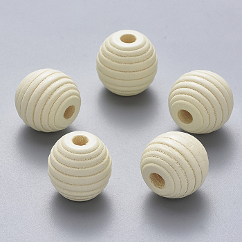 Painted Natural Wood Beehive European Beads, Large Hole Beads, Round, Creamy White, 18x17mm, Hole: 4.5mm