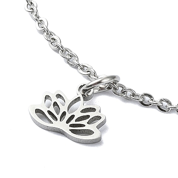 304 Stainless Steel Pendant Necklaces, Lotus, Stainless Steel Color, 17.83 inch(45.3cm)