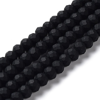 Glass Beads Strands, Faceted, Frosted, Rondelle, Black, 3.5mm, Hole: 1mm, about 123~127pcs/strand, 13.7~14.1 inch(35~36cm)