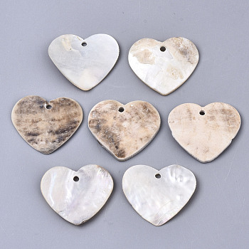 Natural Akoya Shell Pendants, Mother of Pearl Shell Pendants, Heart, Tan, 22x25x2~3mm, Hole: 1.8mm