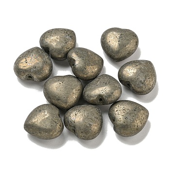 Natural Pyrite Beads, Half Drilled, Heart, 15.5x15.5x8mm, Hole: 1mm