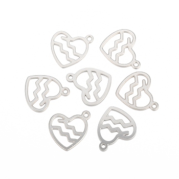 304 Stainless Steel Pendants, Laser Cut, Heart with Constellation, Aquarius, 15.5x13x0.8mm, Hole: 1.5mm
