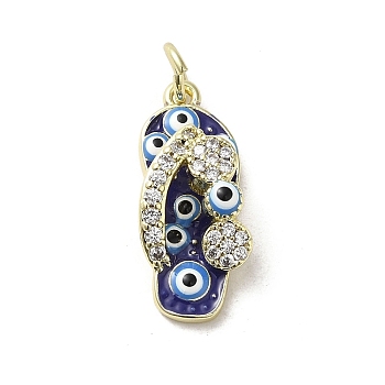 Brass Micro Pave Cubic Zirconia Pendants, with Enamel, with Jump Ring, Real 18K Gold Plated, Slipper
 with Evil Eye, Midnight Blue, 20x8.5x5.7mm, Hole: 3.2mm