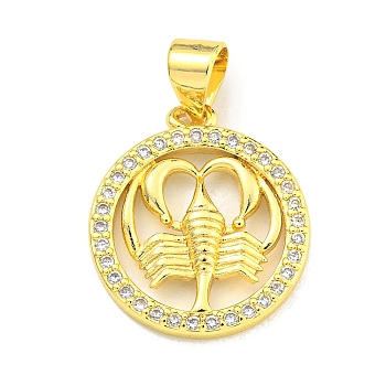 Brass Micro Pave Cubic Zirconia Pendants, Real 18K Gold Plated, Cancer, 17x15x2mm, Hole: 4x3.5mm