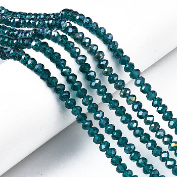 Electroplate Glass Beads Strands, AB Color Plated, Faceted, Rondelle, Teal, 6x5mm, Hole: 1mm, about 83~85pcs/strand, 38~39cm